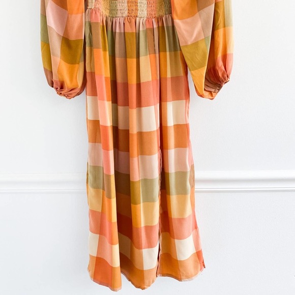 Petal & Pup Nazzano Fall Plaid Smocked Long Sleeve Midi Dress - Picture 5 of 6